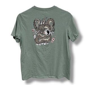 T&C Surf Designs Hawaii Women's Dragon Graphic T Shirt Green Size Large 20x26